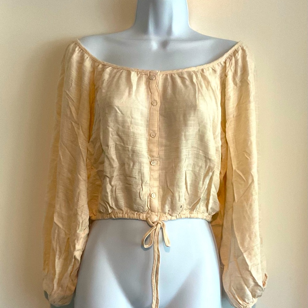 American Eagle Linen Puff Sleeve Blouse Top Shirt Fine details and Prints S